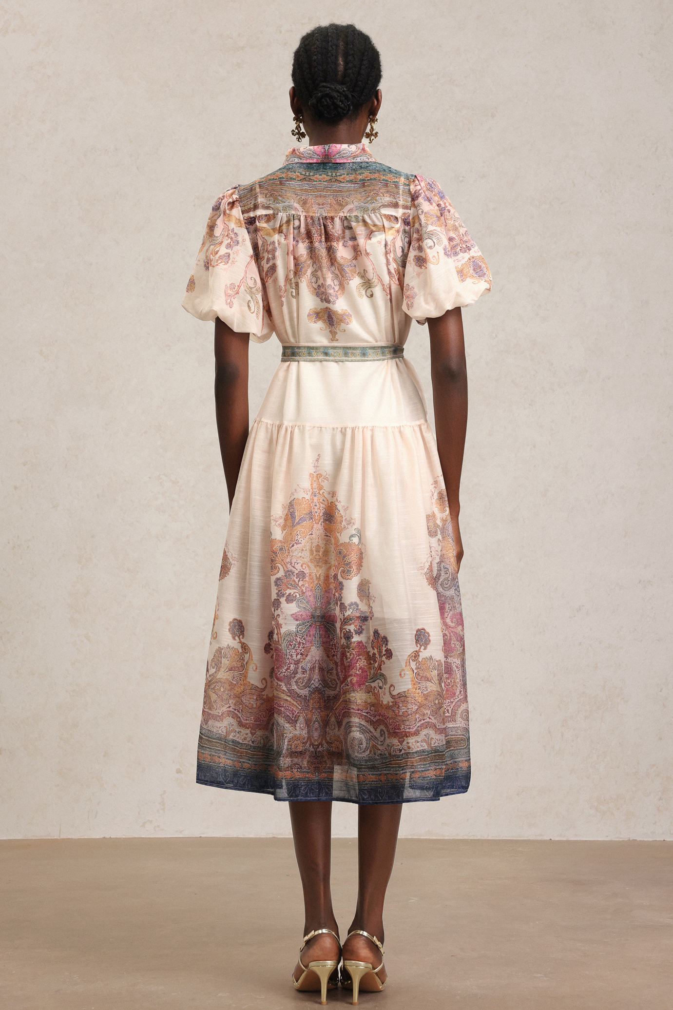 Yolanda Lapel Floral Printed Midi Dress