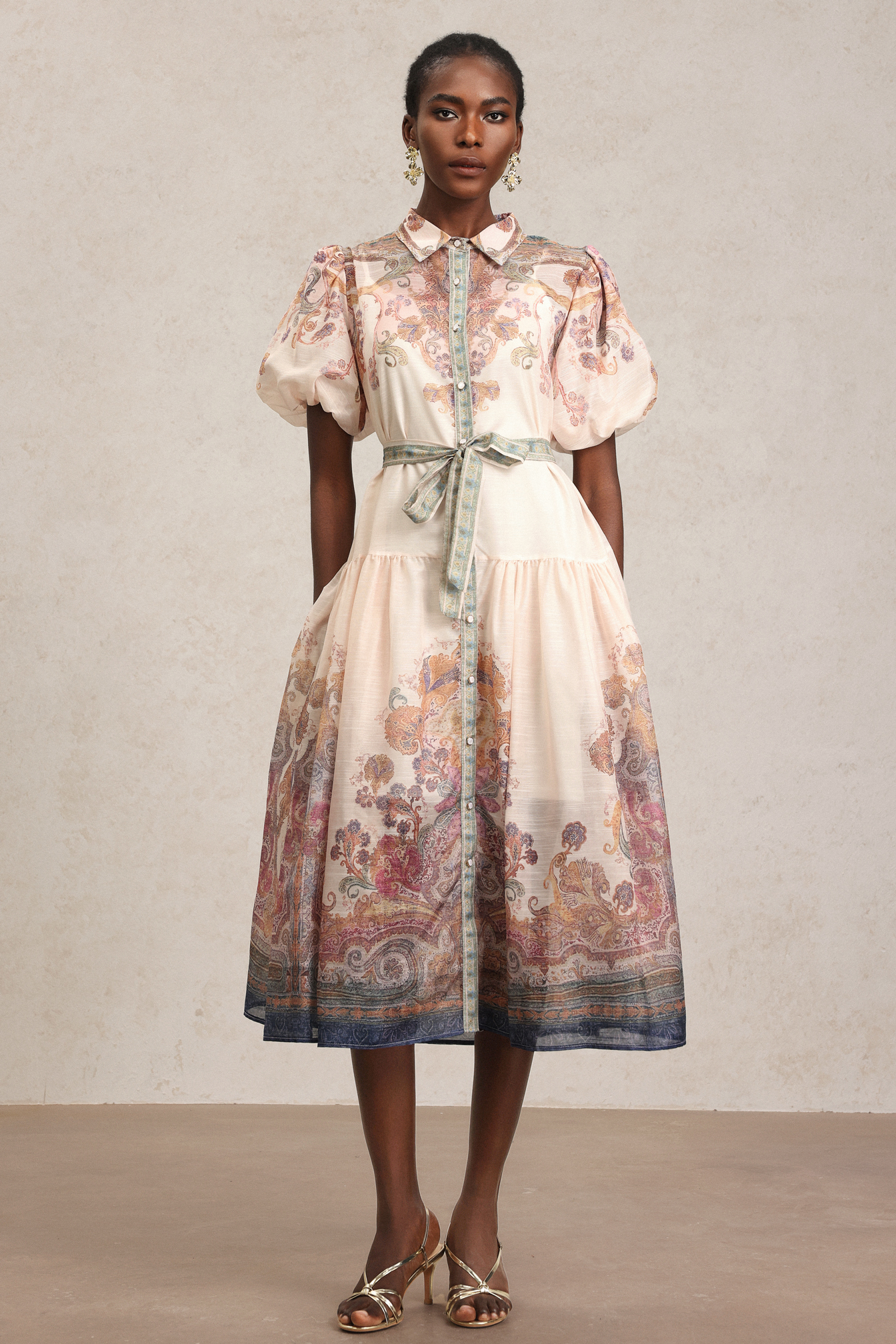 Yolanda Lapel Floral Printed Midi Dress