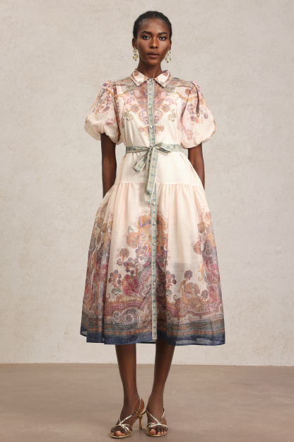 Yolanda Lapel Floral Printed Midi Dress