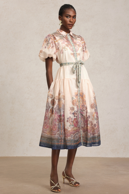 Yolanda Lapel Floral Printed Midi Dress