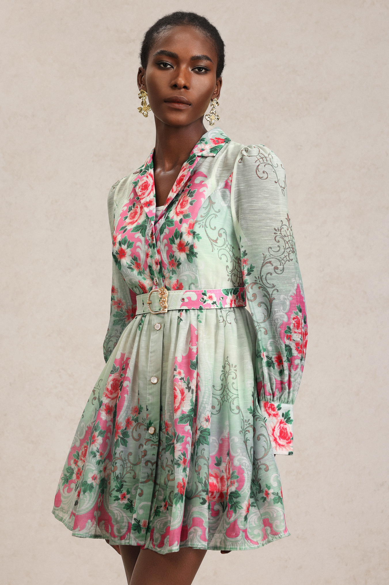 Heaven Long Sleeve Floral Printed Mini Dress