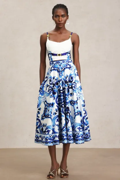 Simone Halter Floral Printed Top And Skirt Two-Piece Set