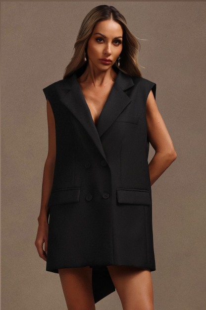 Elvera Lapel Sleeveless Bowknot Mini Dress