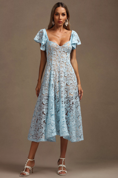 Mavis Short Sleeves Lace Midi Dress