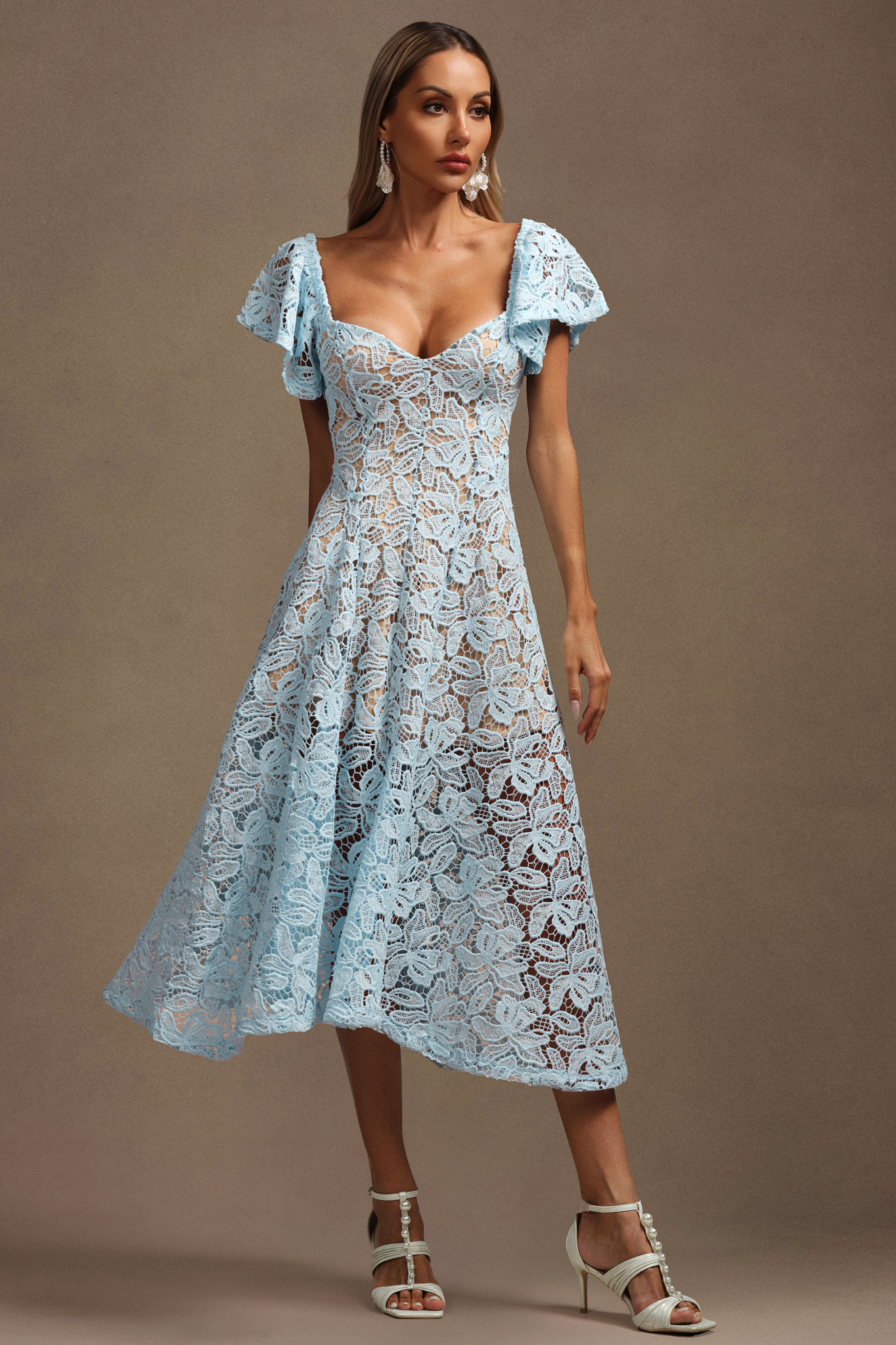 Mavis Short Sleeves Lace Midi Dress