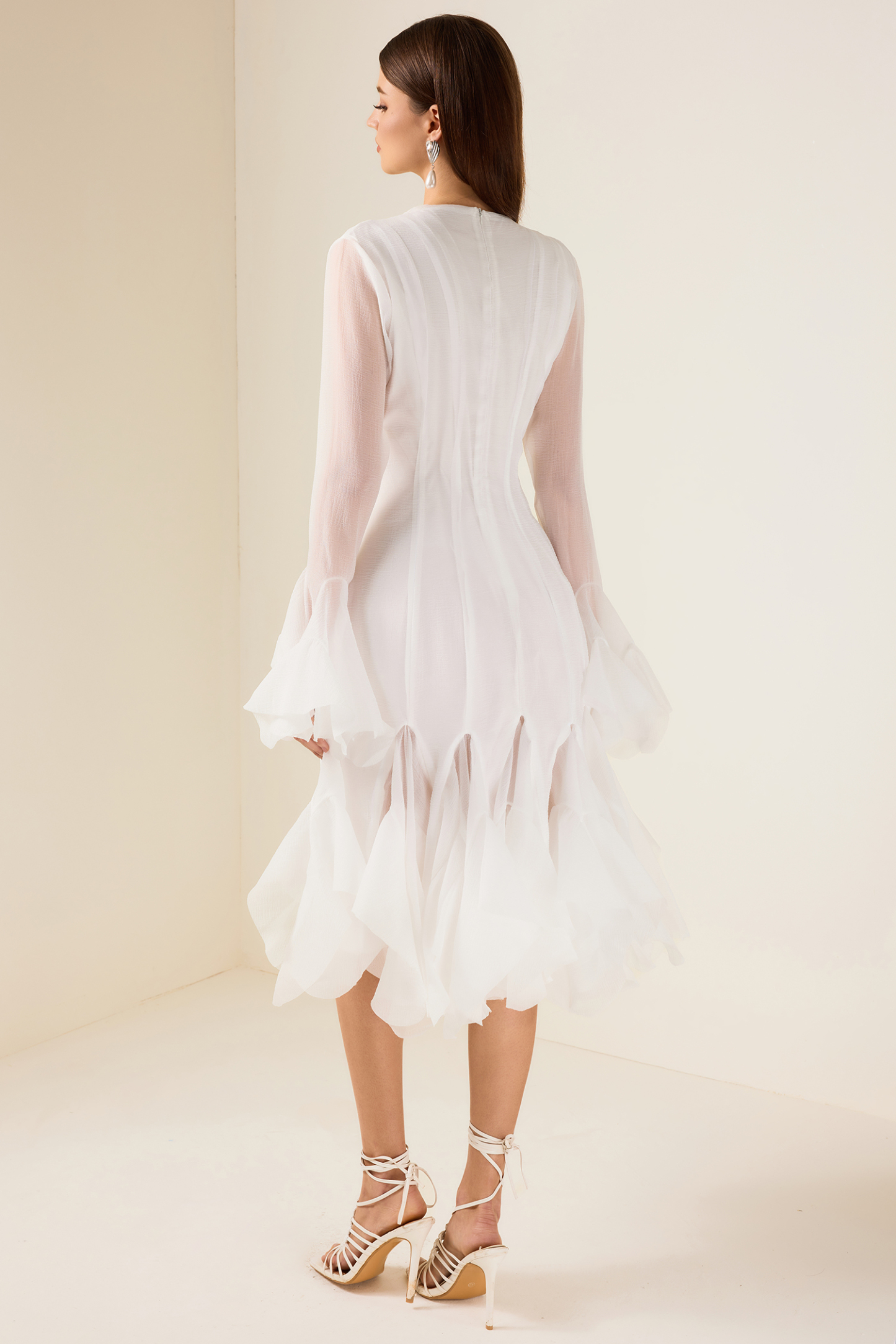 Eugenie Solid Ruffle Bell Sleeve Midi Dress