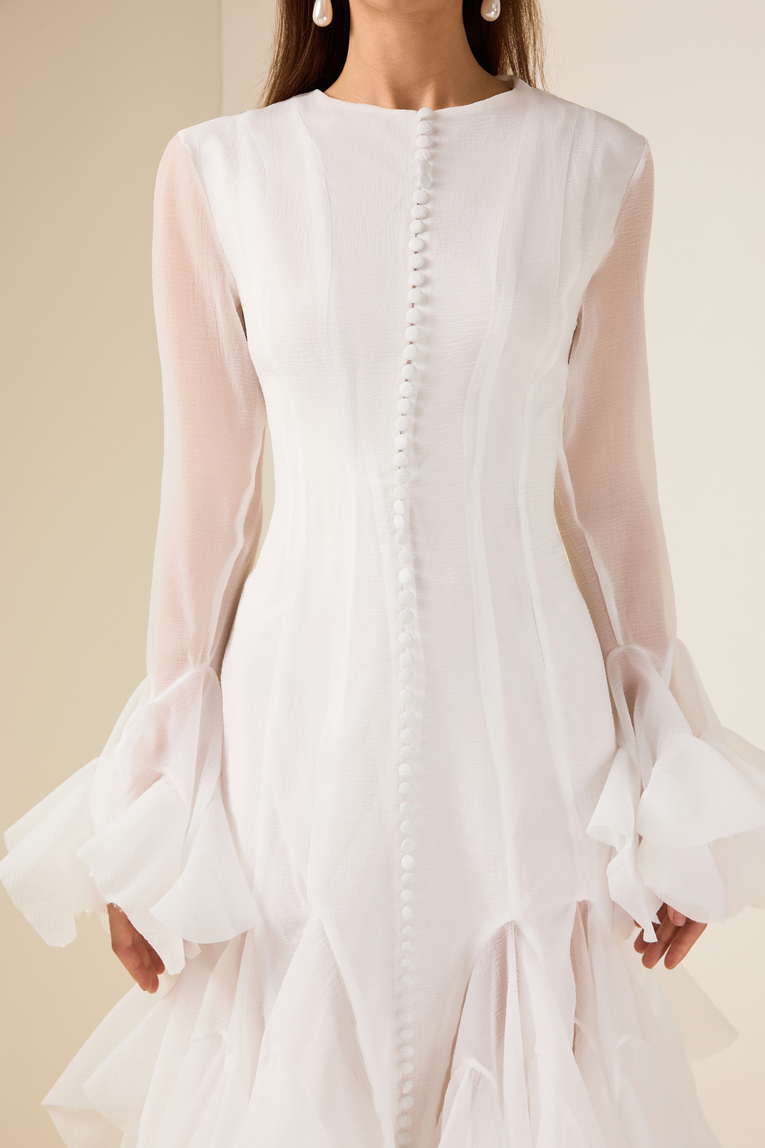 Eugenie Solid Ruffle Bell Sleeve Midi Dress