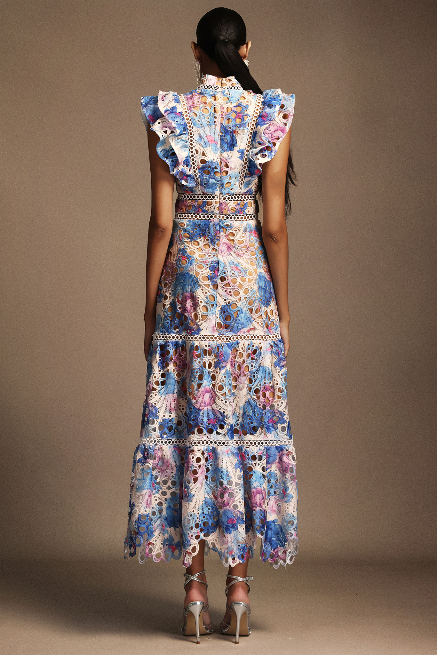 Frida Sleeveless Printed Printed Lace Maxi Dress