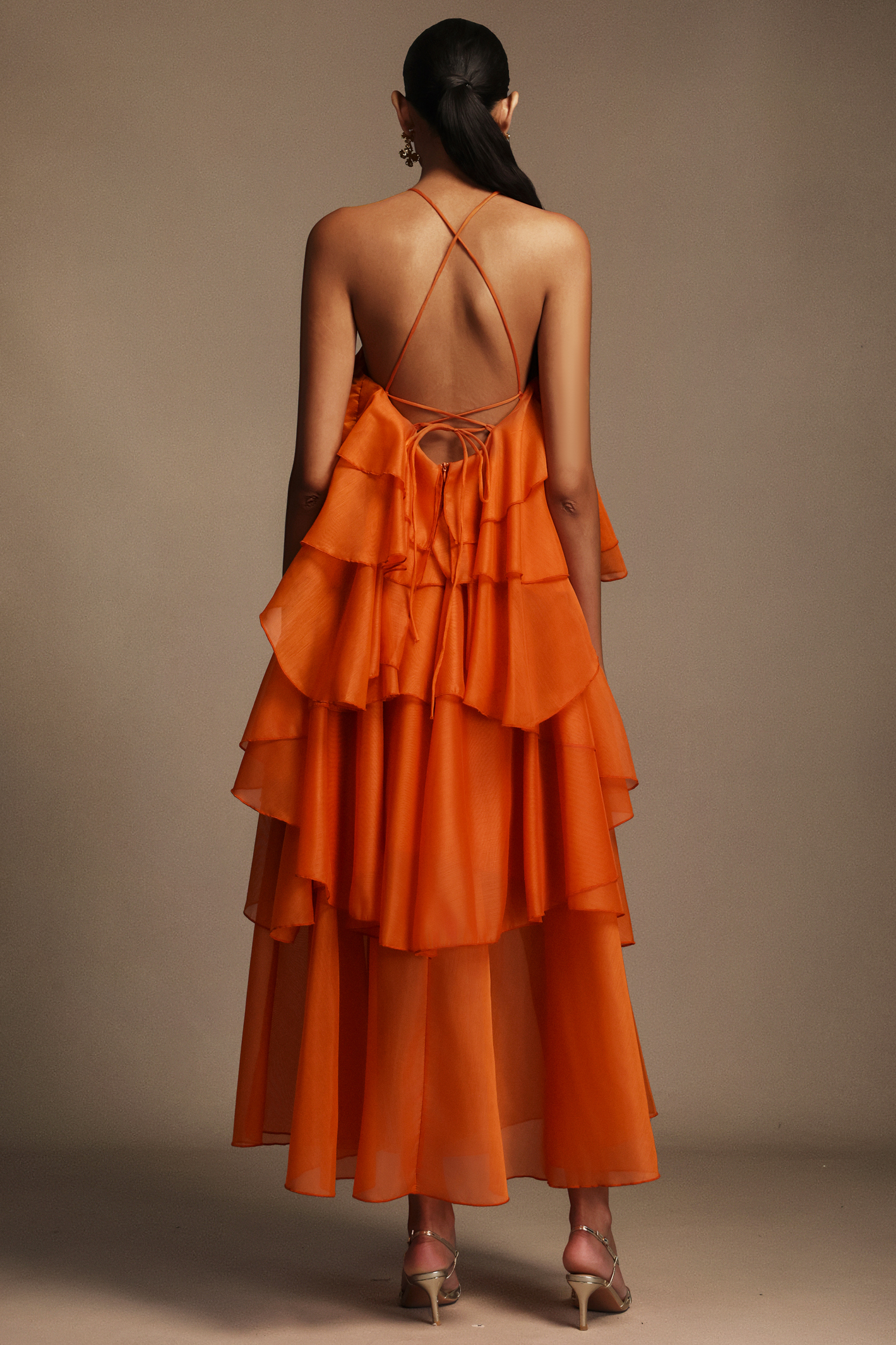 Elvira Sleeveless Flower Layered Folds Maxi Dress