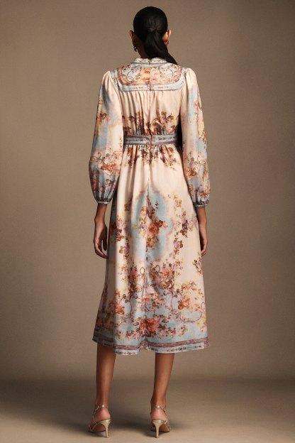 Fallon Floral Printed Long Sleeves Midi Dress