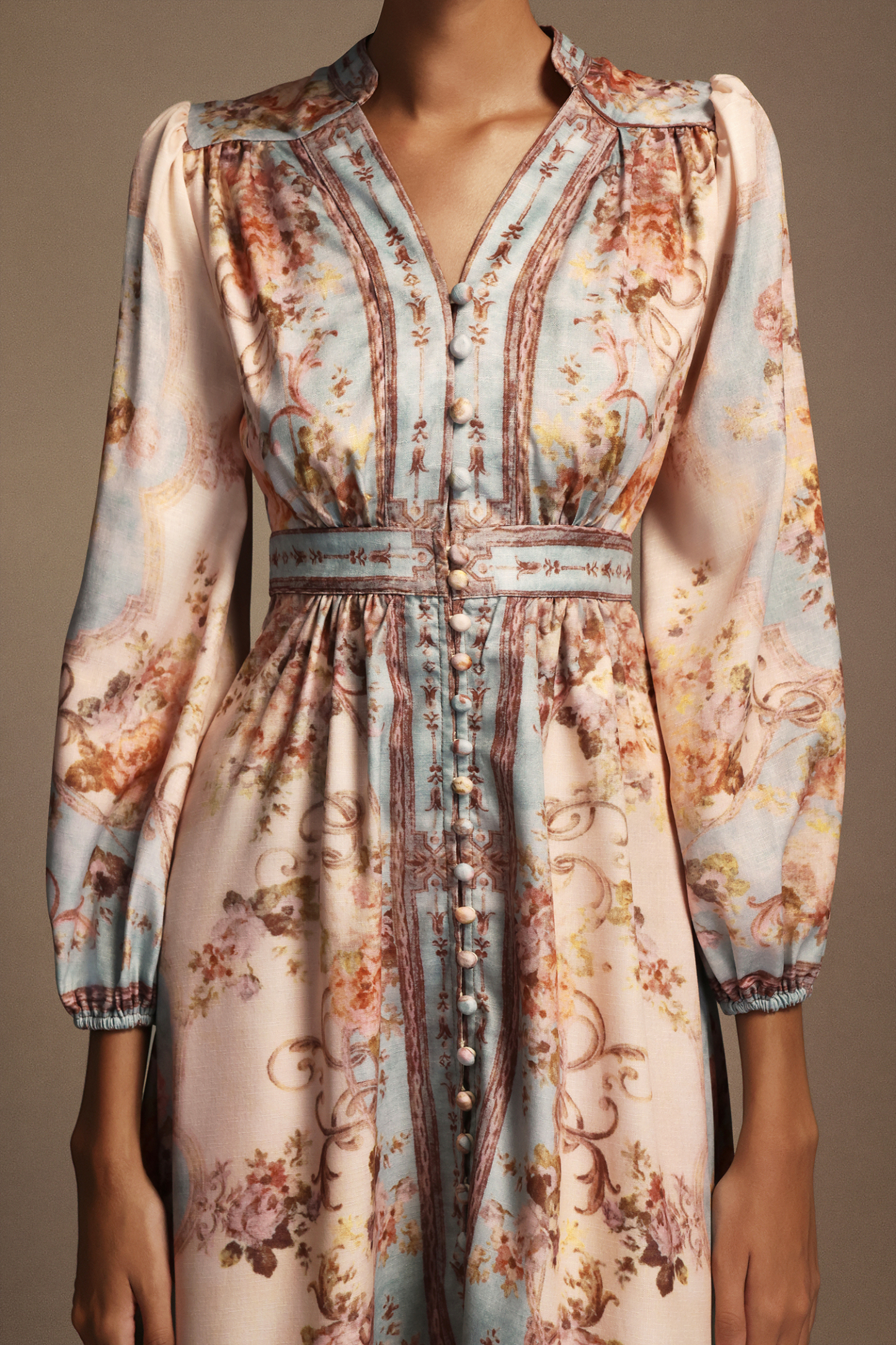 Fallon Floral Printed Long Sleeves Midi Dress
