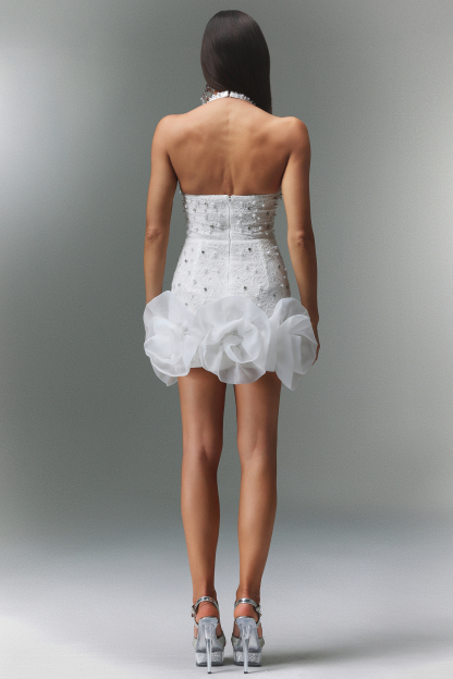 Sybil Sleeveless V-neck Diamond Flowers Mini Dress