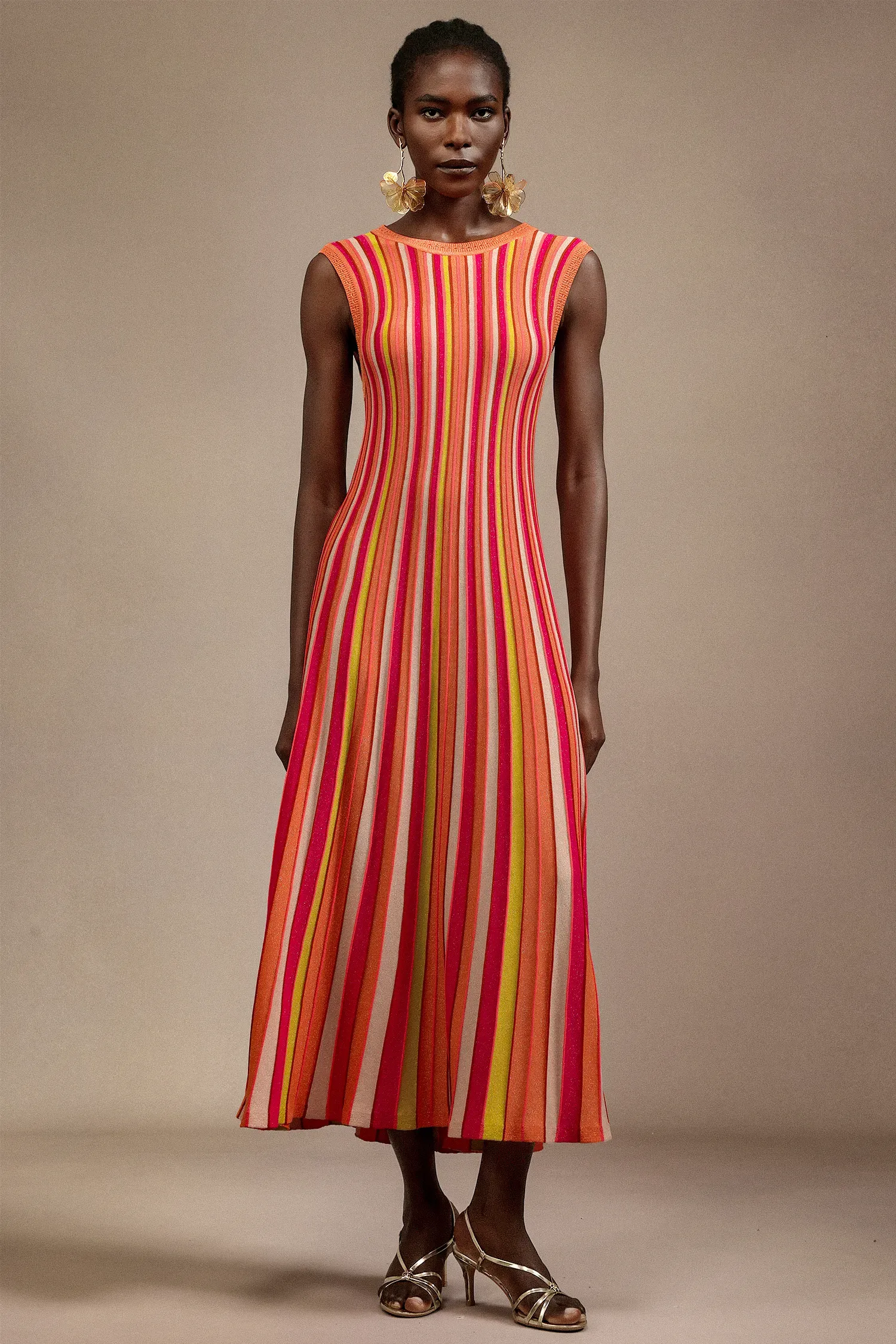 Whitney Sleeveless Round Neck Candy Strip Maxi Dress