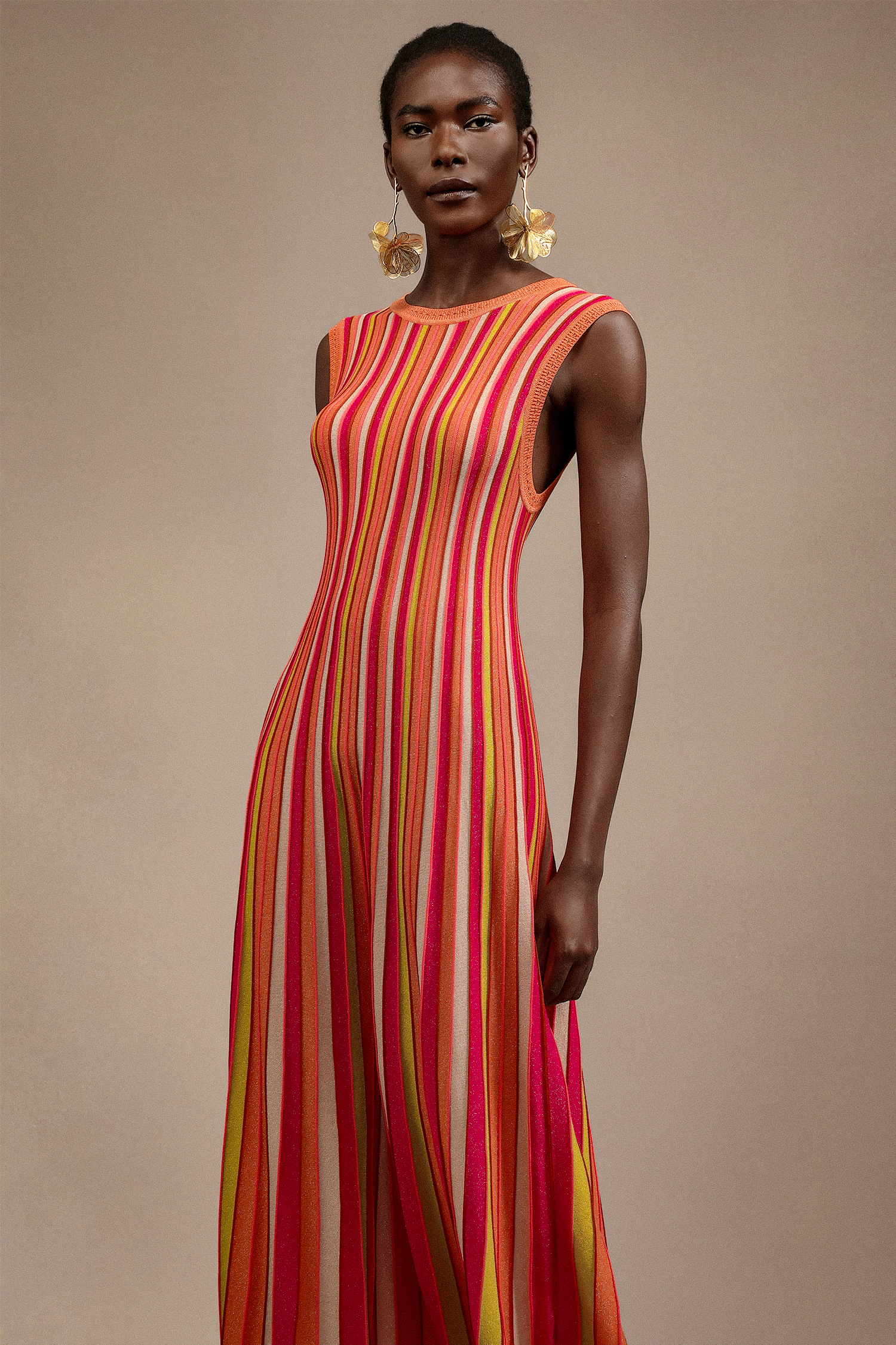 Whitney Sleeveless Round Neck Candy Strip Maxi Dress