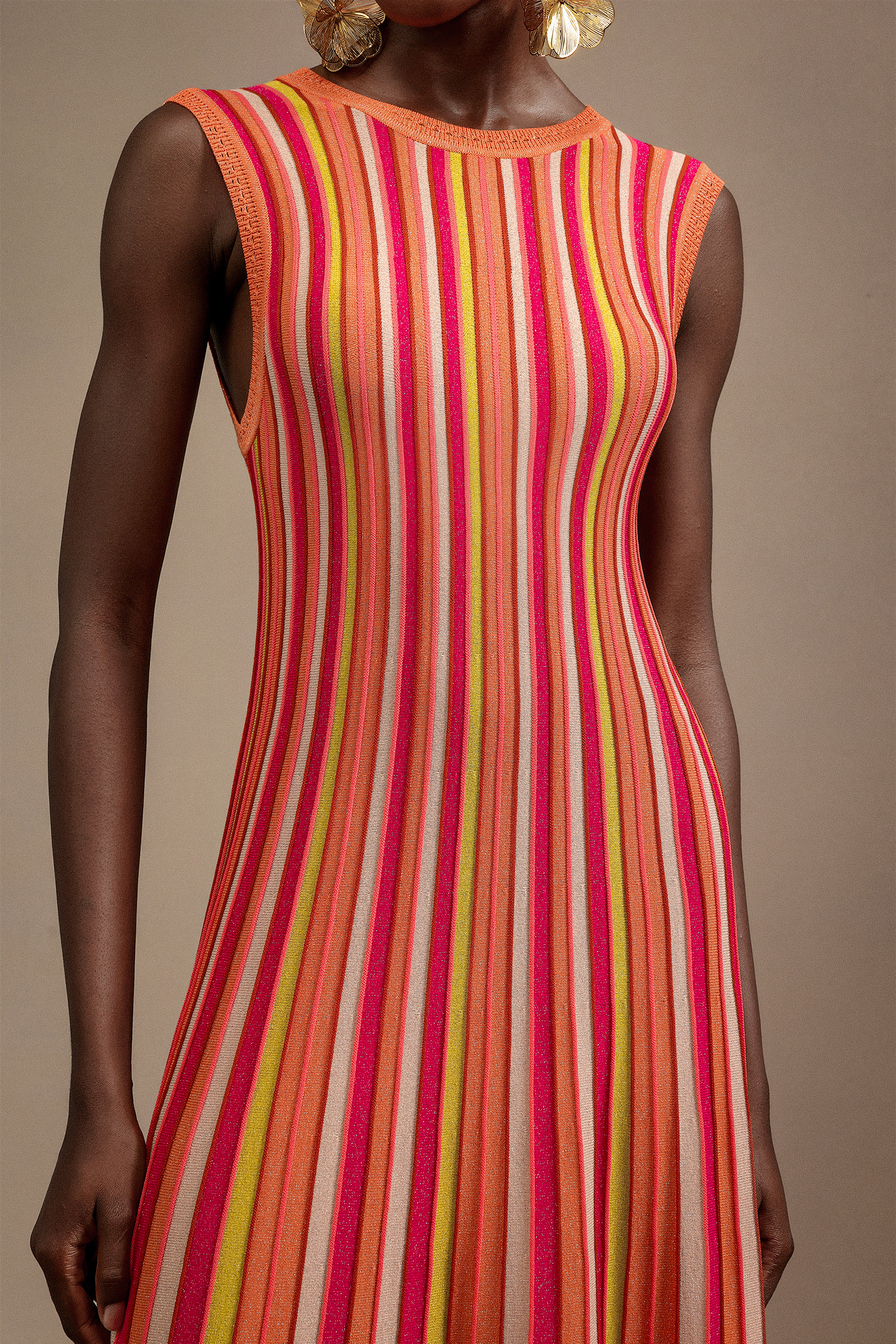 Whitney Sleeveless Round Neck Candy Strip Maxi Dress