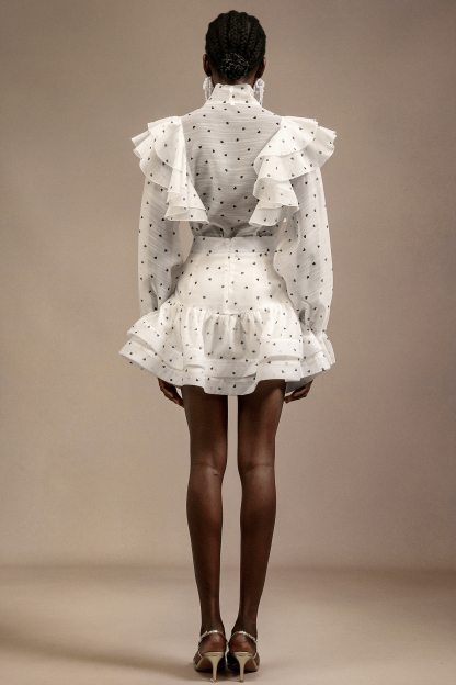 Estelle Long Sleeves Dot Printed Folds Two-Piece Set