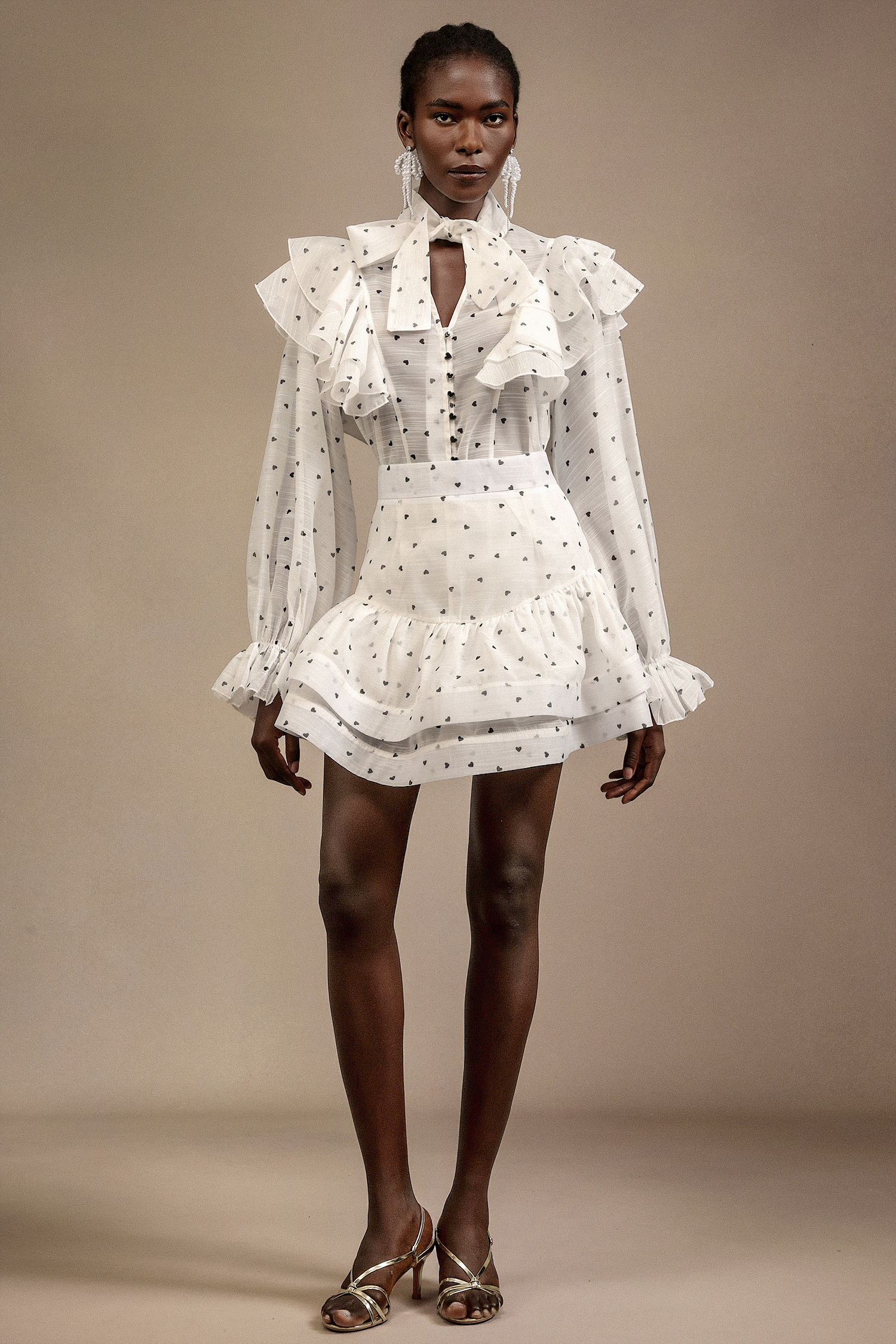 Estelle Long Sleeves Dot Printed Folds Two-Piece Set