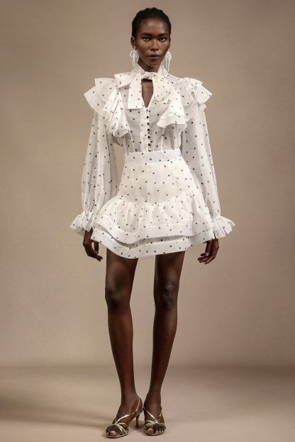 Estelle Long Sleeves Dot Printed Folds Two-Piece Set