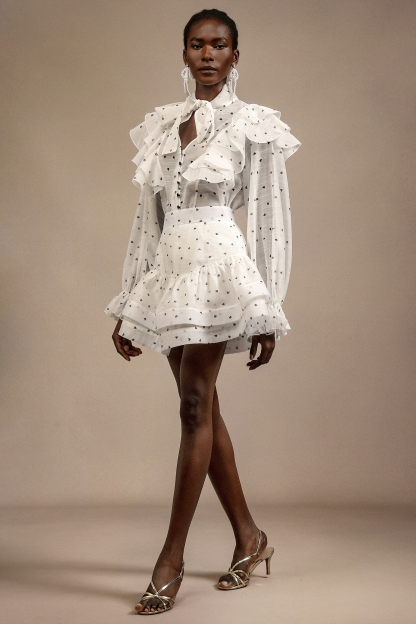 Estelle Long Sleeves Dot Printed Folds Two-Piece Set