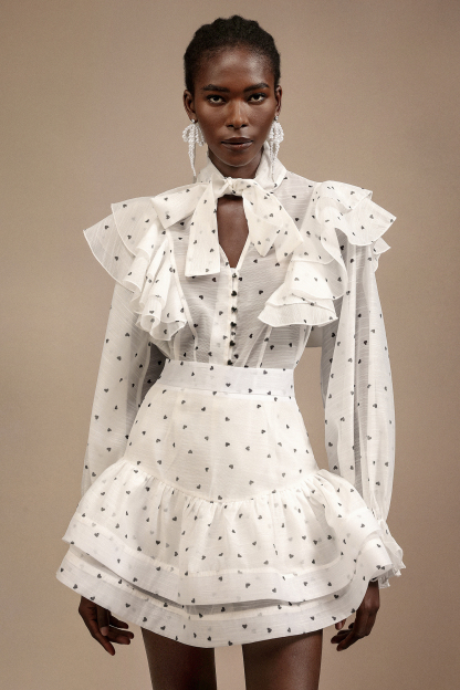 Estelle Long Sleeves Dot Printed Folds Two-Piece Set