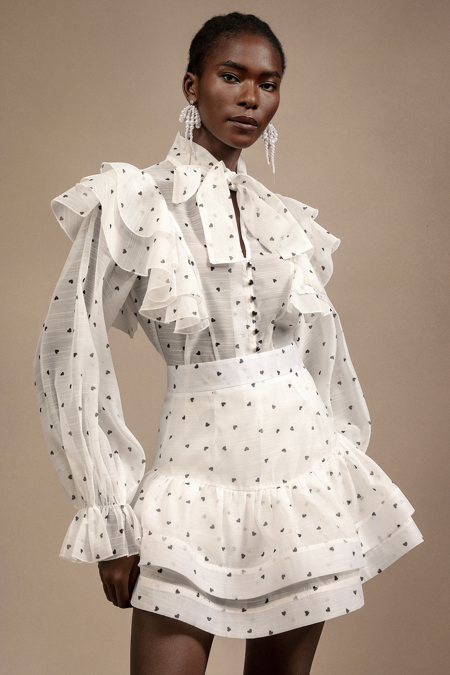 Estelle Long Sleeves Dot Printed Folds Two-Piece Set