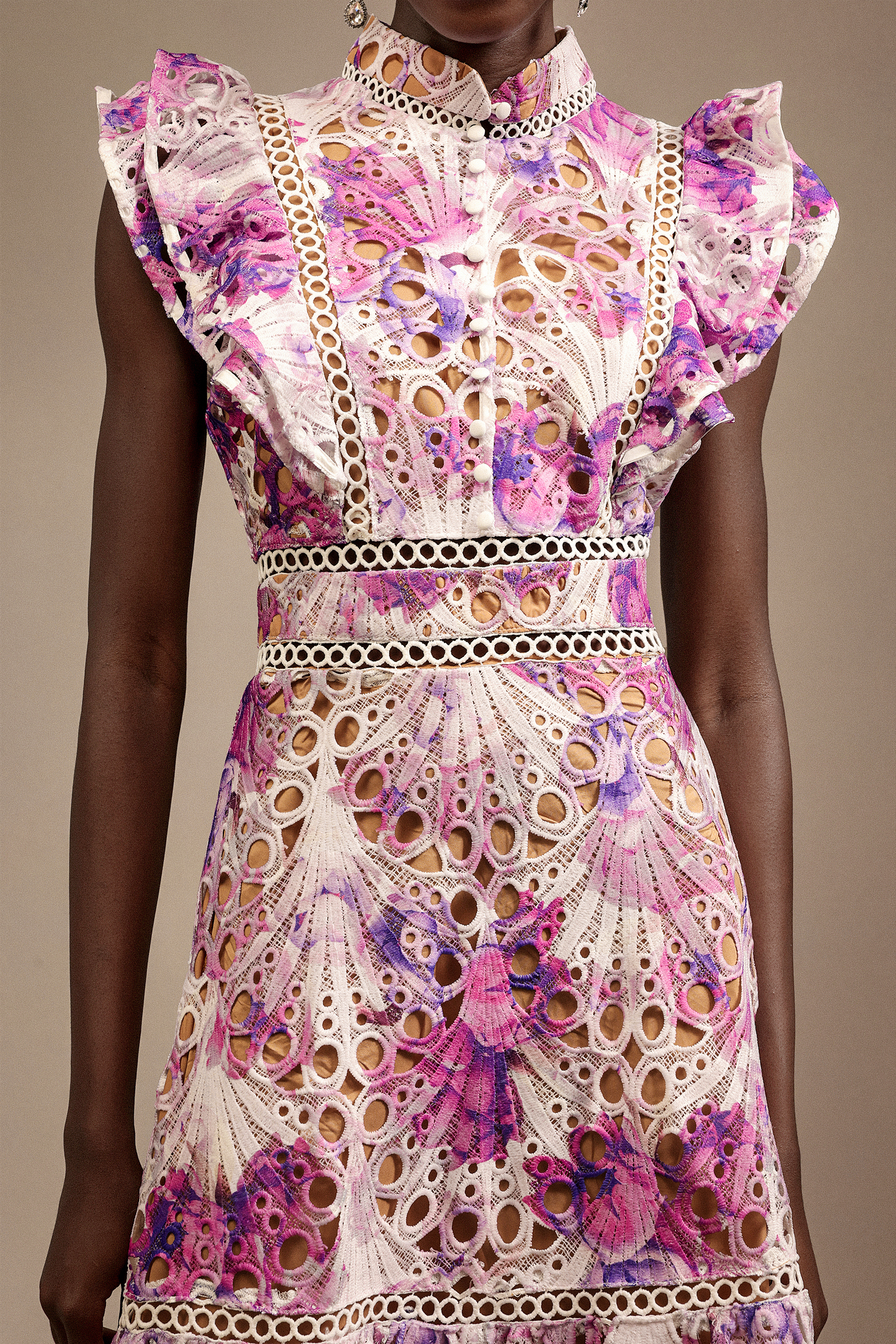 Inez Sleeveless Floral Printed Lace Maxi Dress