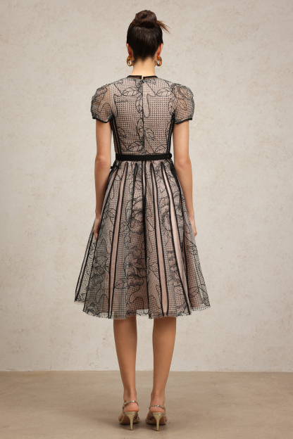Arlene Short Sleeves Jacquard Midi Dress