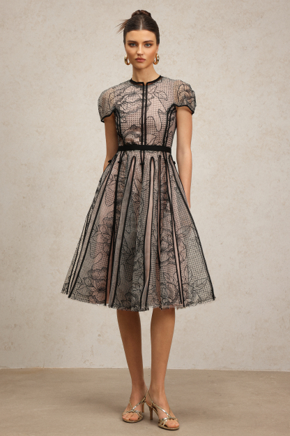 Arlene Short Sleeves Jacquard Midi Dress