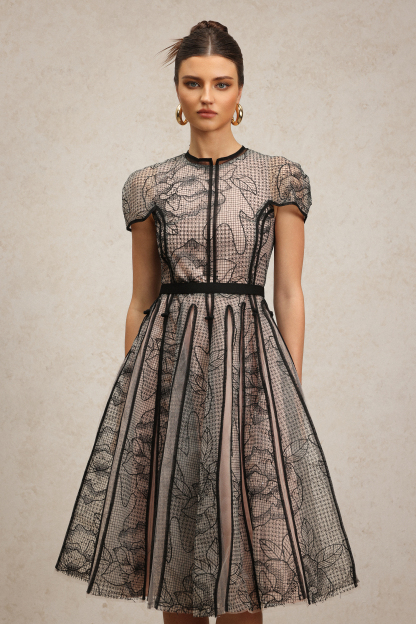 Arlene Short Sleeves Jacquard Midi Dress