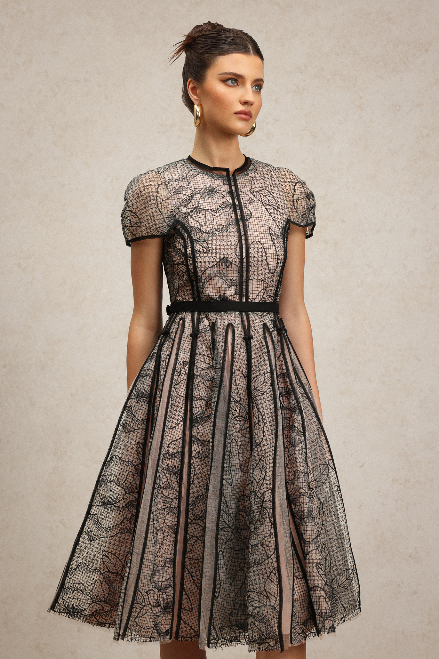 Arlene Short Sleeves Jacquard Midi Dress