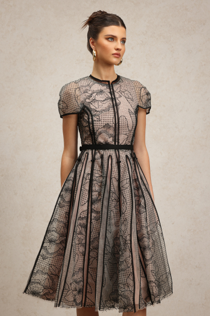 Arlene Short Sleeves Jacquard Midi Dress