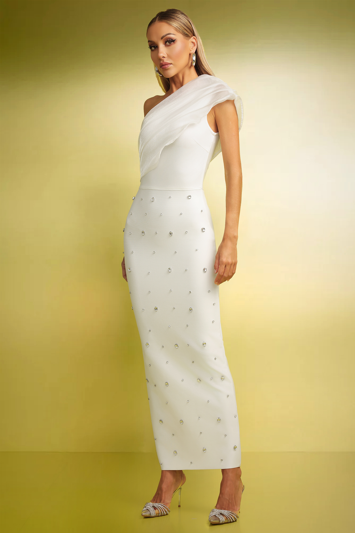 Cordelia One Shoulder Diamond Slim Bandage Maxi Dress