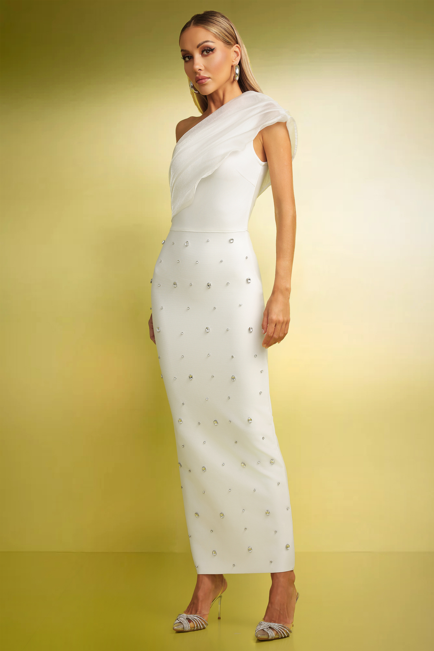 Cordelia One Shoulder Diamond Slim Bandage Maxi Dress