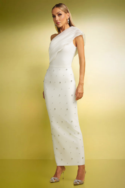 Cordelia One Shoulder Diamond Slim Bandage Maxi Dress