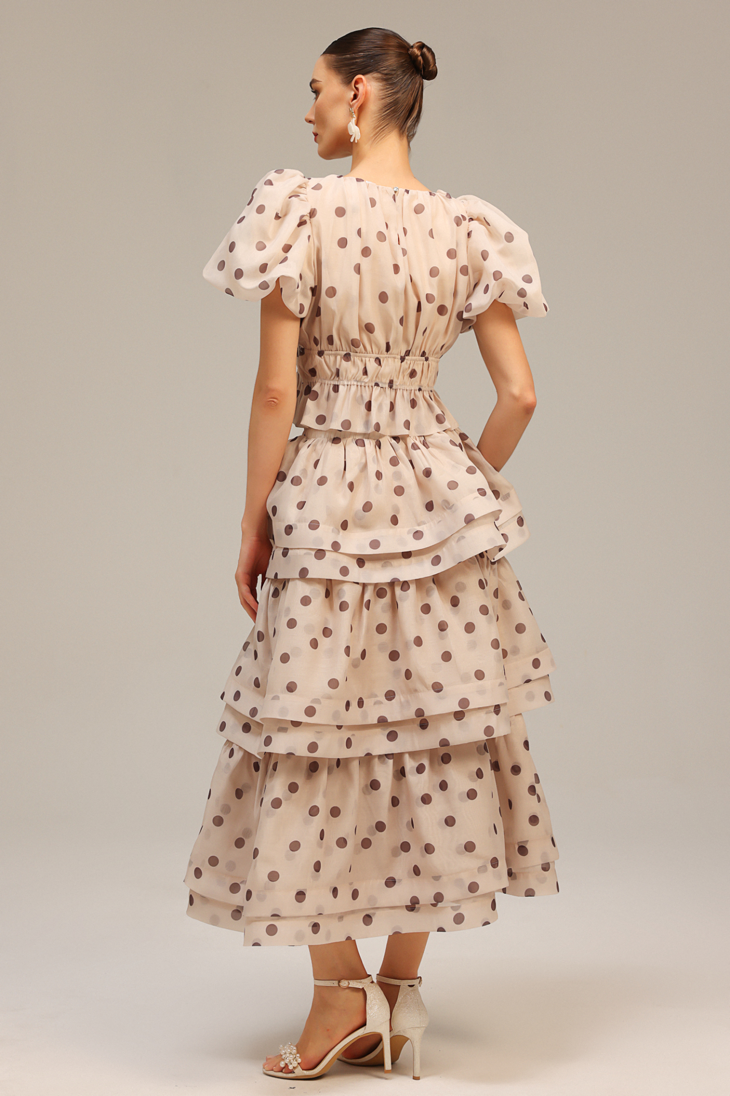 Dionne Puff Sleeves Dot Printed Top And Skirt Two-Piece Set