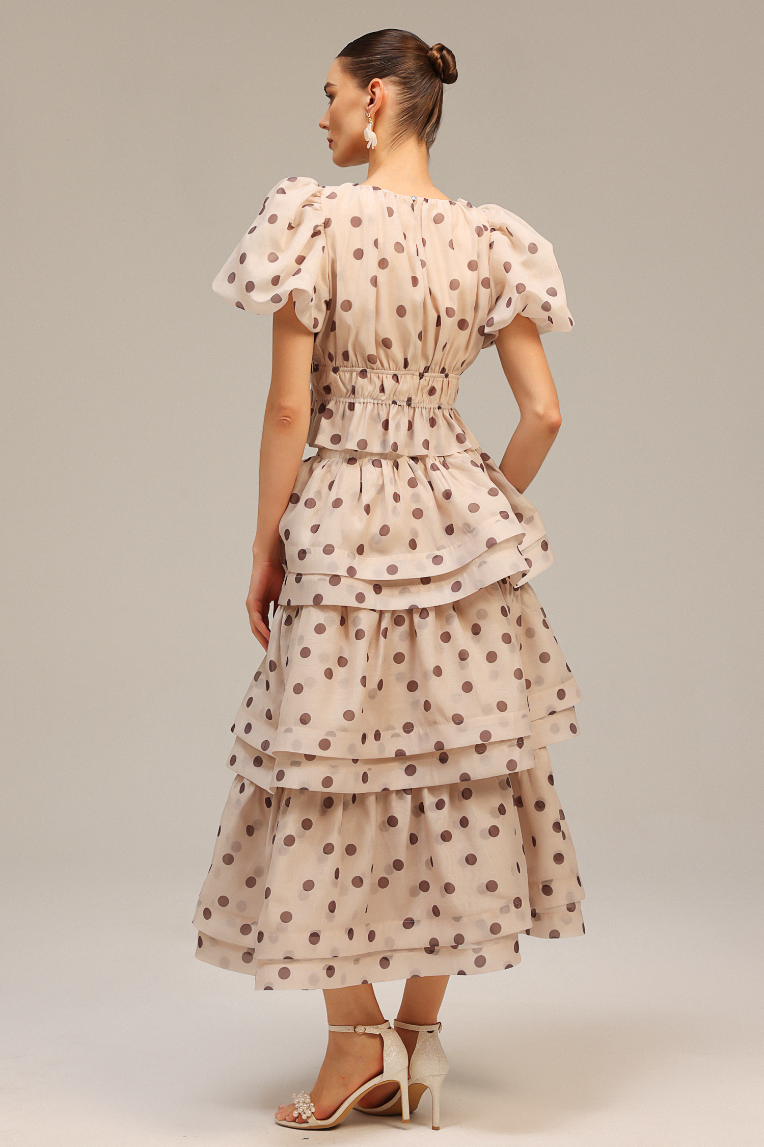 Dionne Puff Sleeves Dot Printed Top And Skirt Two-Piece Set