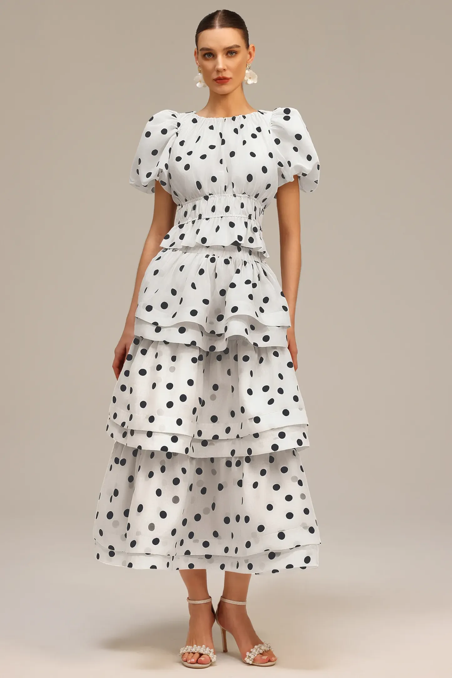 Jacinda Puff Sleeves Dot Printed Top And Skirt Two-Piece Set