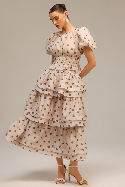 Dionne Puff Sleeves Dot Printed Top And Skirt Two-Piece Set