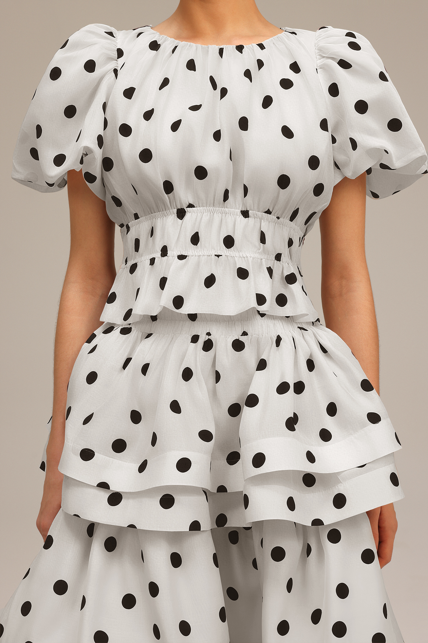 Jacinda Puff Sleeves Dot Printed Top And Skirt Two-Piece Set
