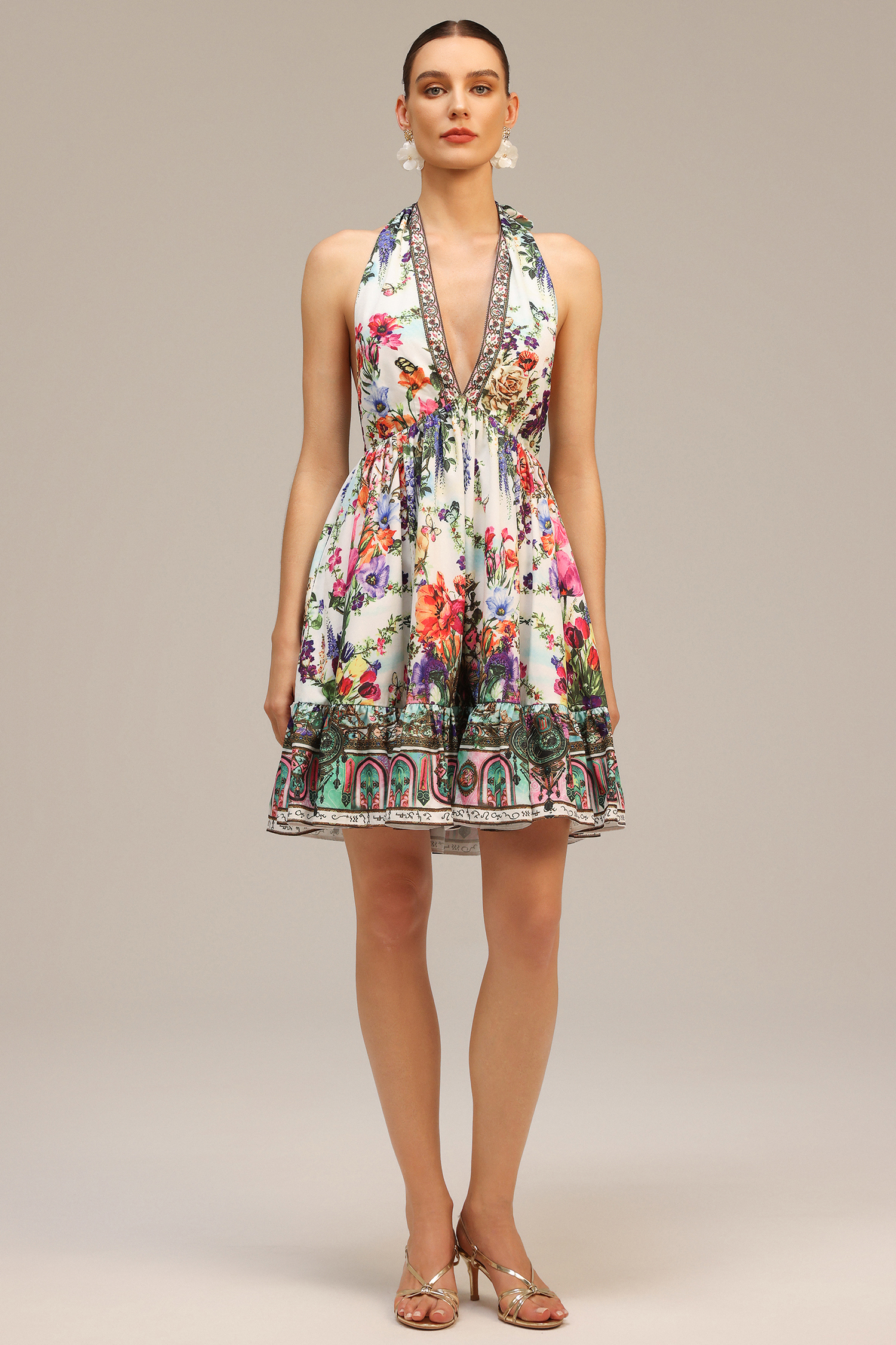 Giuseppina V-neck Floral Printed Mini Dress