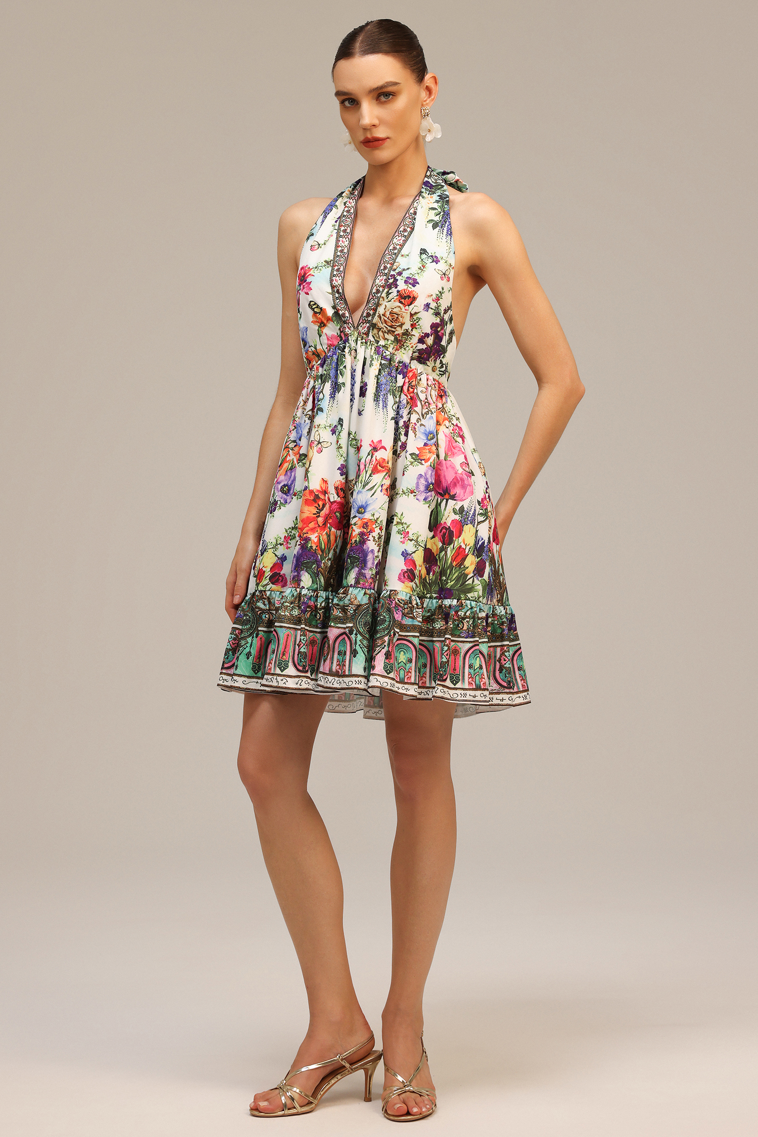Giuseppina V-neck Floral Printed Mini Dress