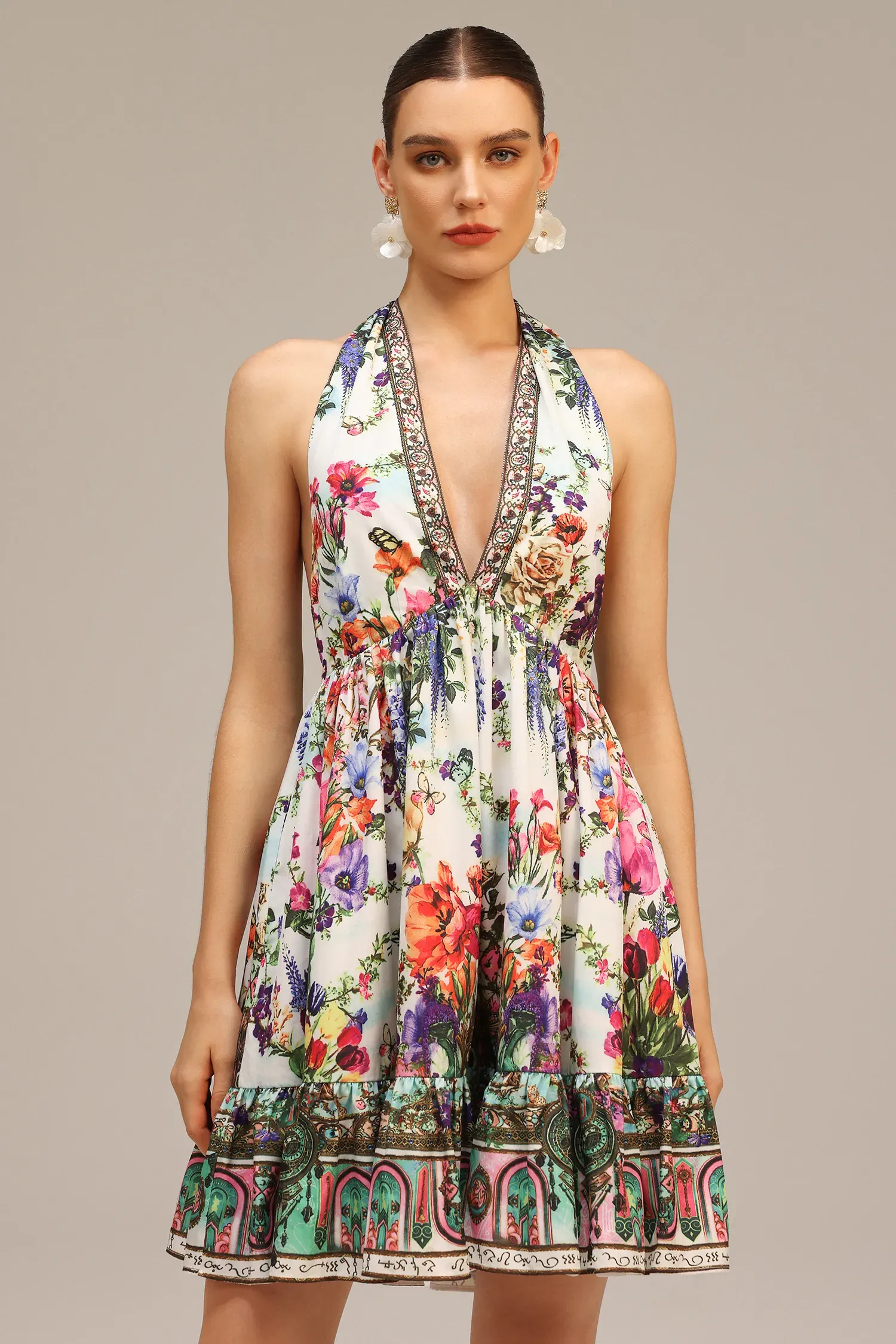 Giuseppina V-neck Floral Printed Mini Dress