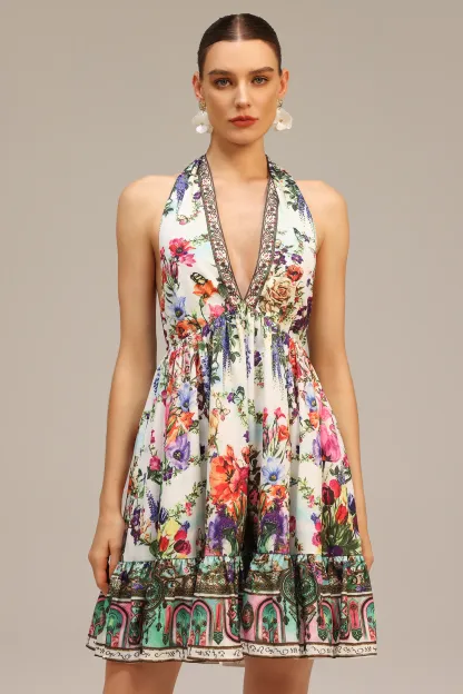 Giuseppina V-neck Floral Printed Mini Dress