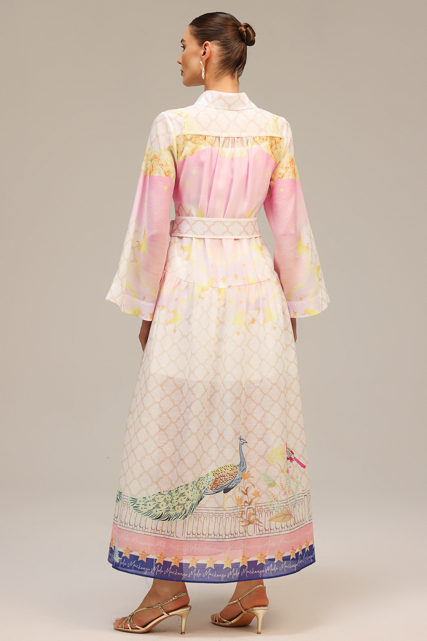 Donna Long Sleeves Floral Printed Maxi Dress