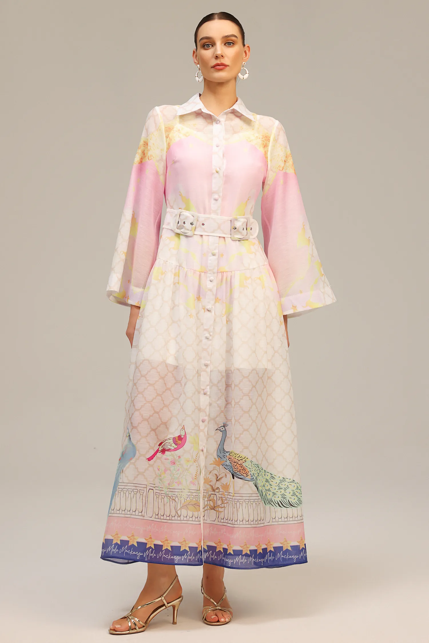 Donna Long Sleeves Floral Printed Maxi Dress