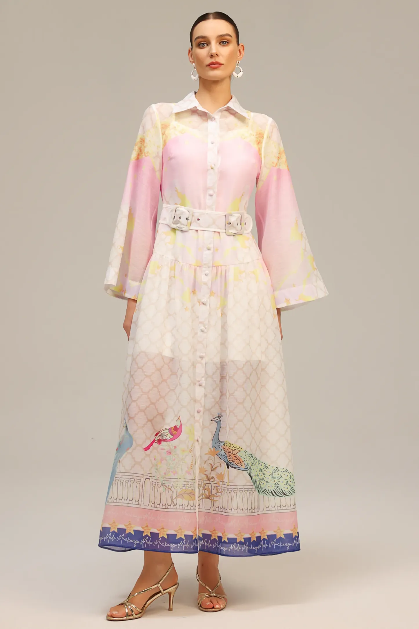 Donna Long Sleeves Floral Printed Maxi Dress