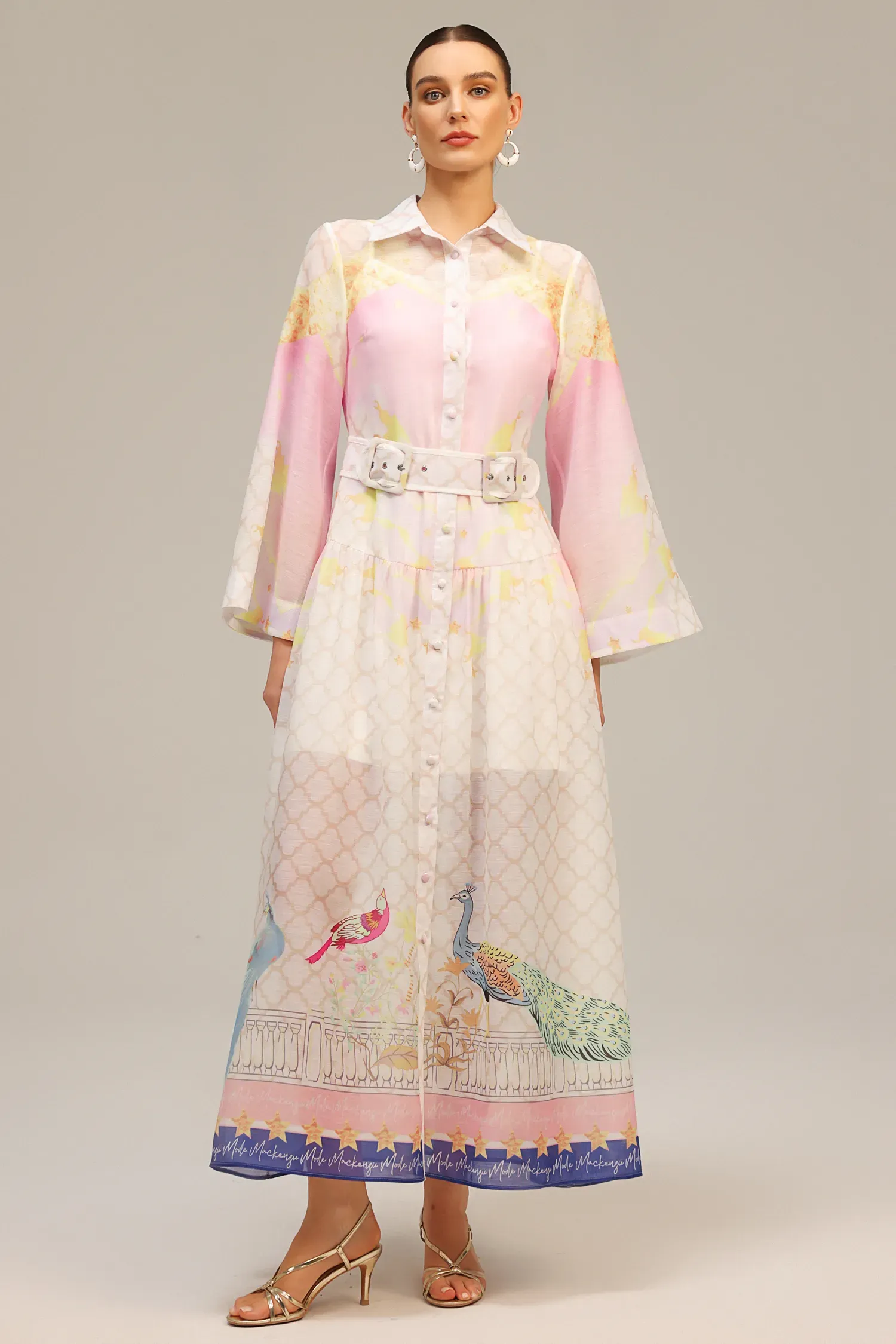 Donna Long Sleeves Floral Printed Maxi Dress