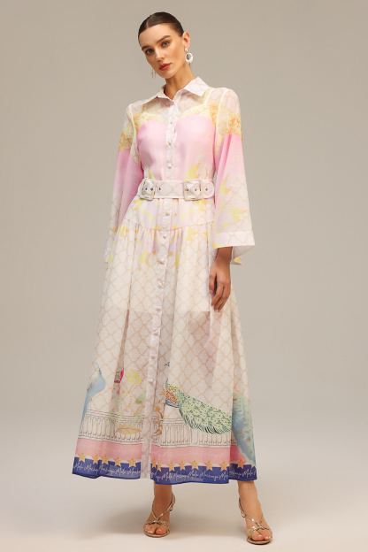 Donna Long Sleeves Floral Printed Maxi Dress