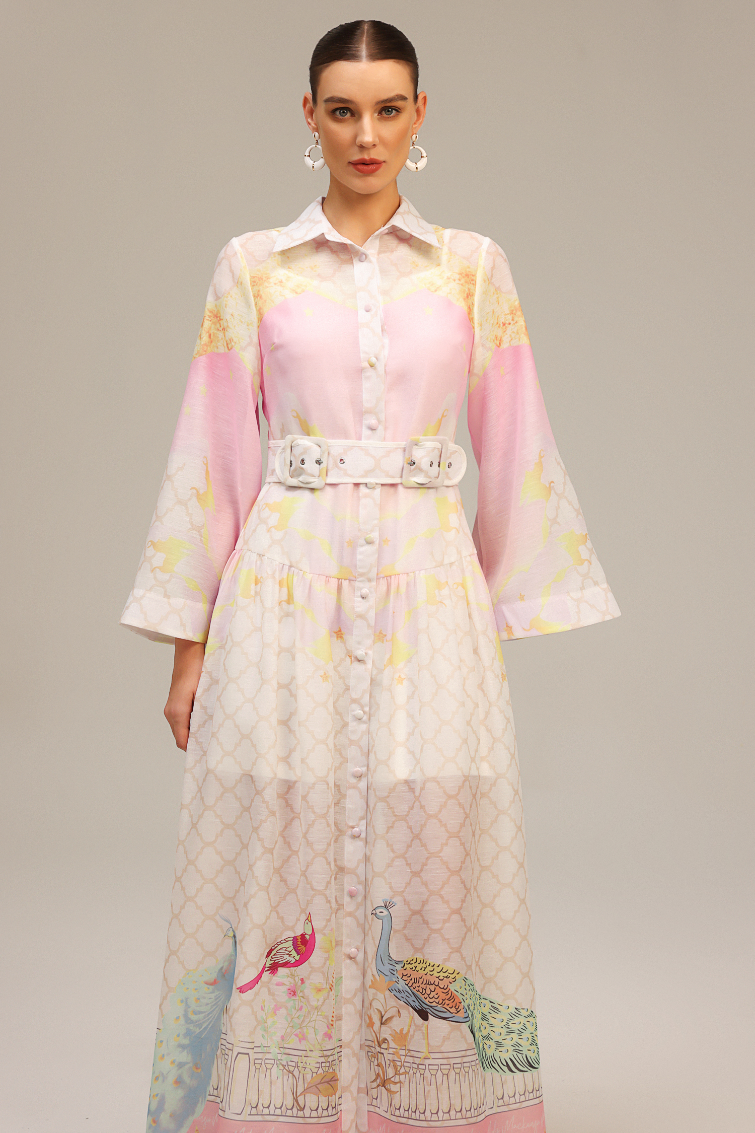 Donna Long Sleeves Floral Printed Maxi Dress