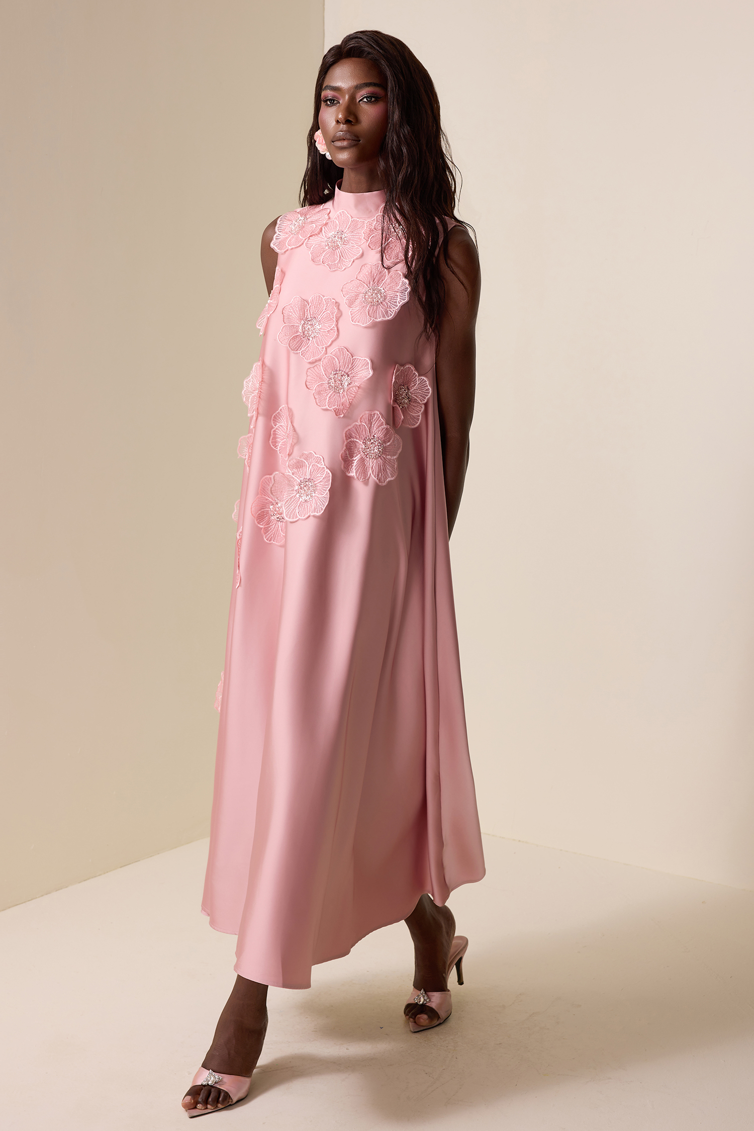 Tasha Satin Sleeveless Midi Dress